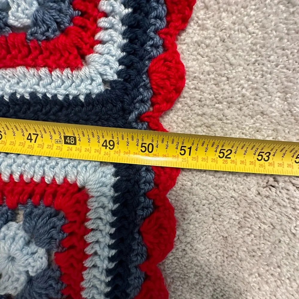 Hand crochet Granny Throw Red White and Blue